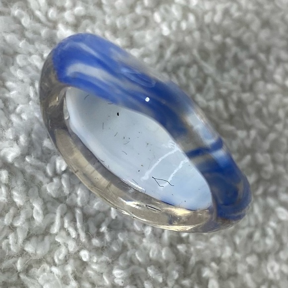 Vintage Art Glass Handmade Blue Band Ring - Picture 3 of 12